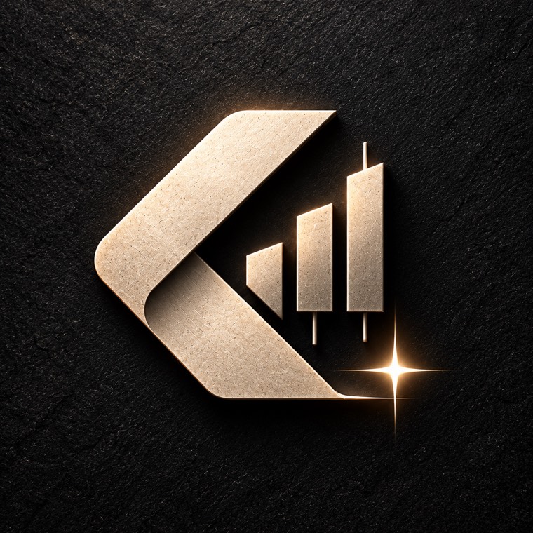 Chartlumo-Emblem: ein C aus hellem Metall mit drei steigenden Kerzen und einem Lichtpunkt